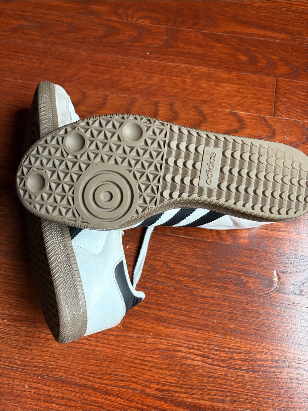 adidas Samba White Sneakers with Black Stripes and Tan Suede Accents - Picture 4 of 6